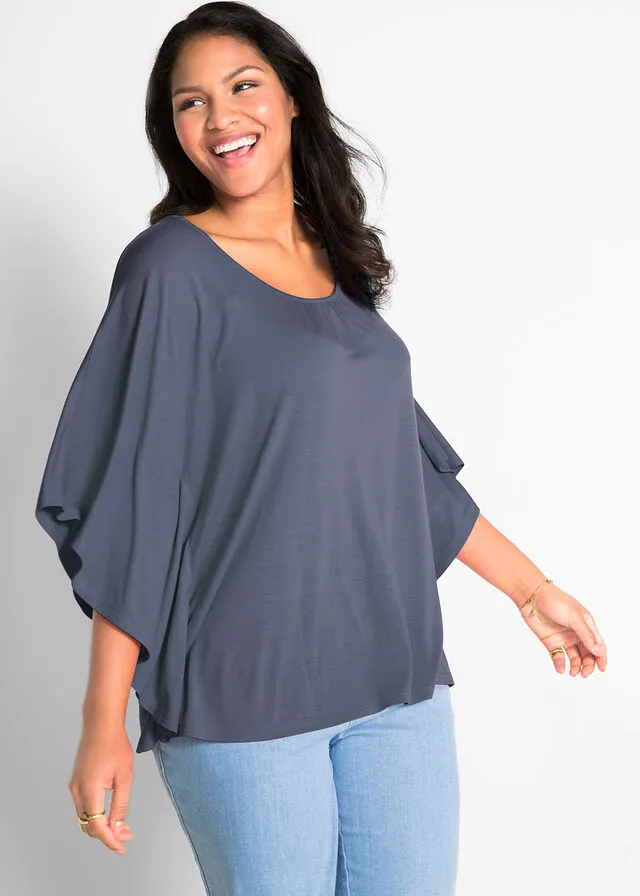 Camiseta de viscosa con mangas de murciélago índigo