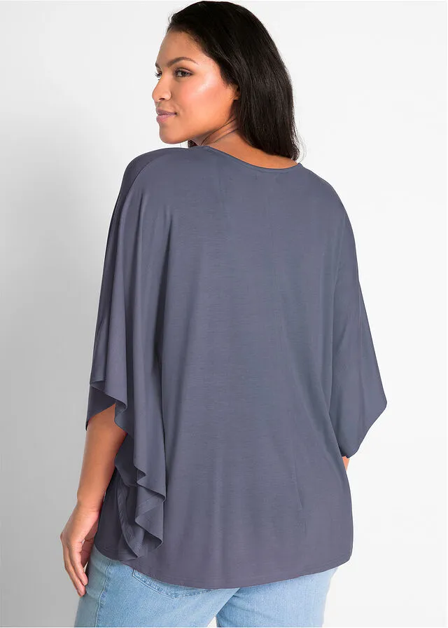Camiseta de viscosa con mangas de murciélago índigo