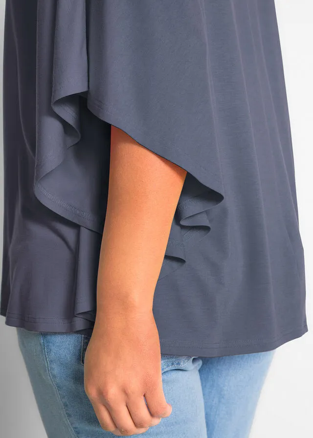 Camiseta de viscosa con mangas de murciélago índigo
