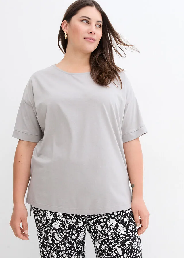 Camiseta holgada de algodón con aberturas laterales gris sombra