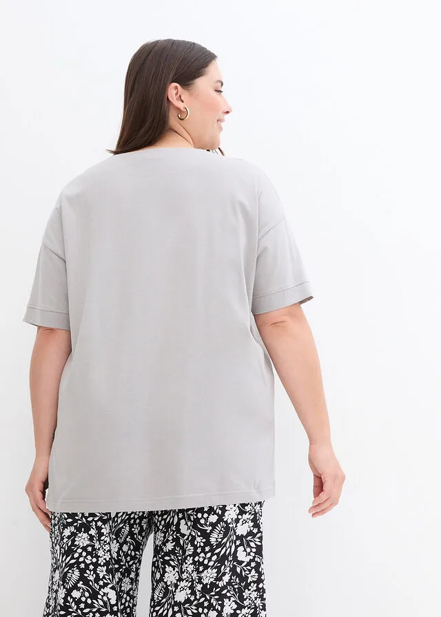 Camiseta holgada de algodón con aberturas laterales gris sombra
