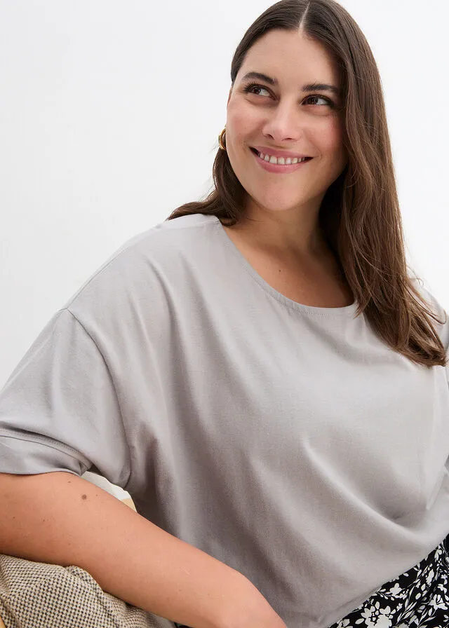 Camiseta holgada de algodón con aberturas laterales gris sombra