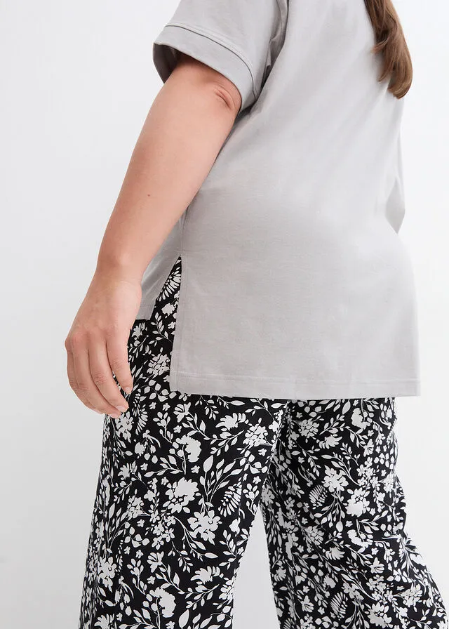 Camiseta holgada de algodón con aberturas laterales gris sombra
