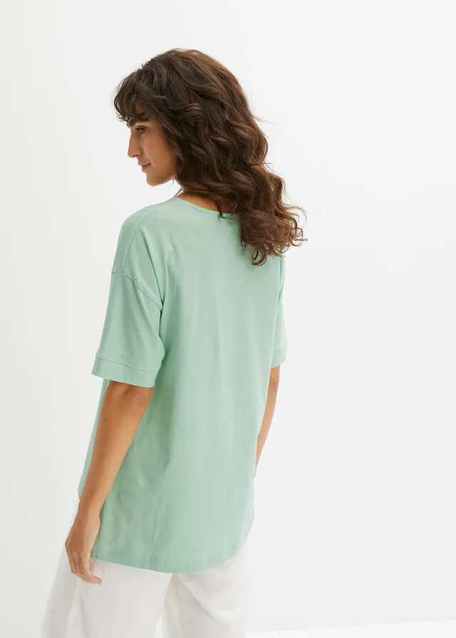 Camiseta holgada de algodón con aberturas laterales Verde pastel