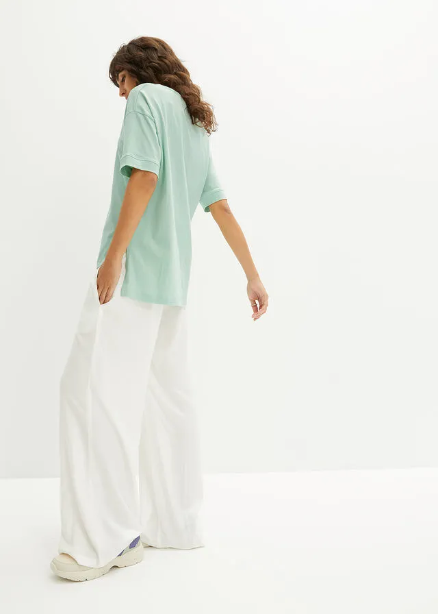 Camiseta holgada de algodón con aberturas laterales Verde pastel