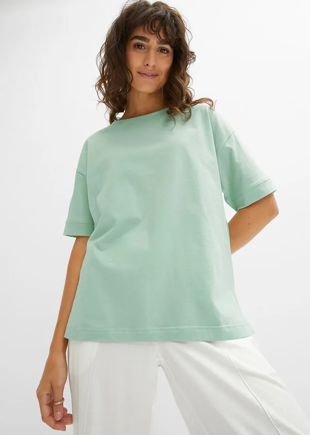 Camiseta holgada de algodón con aberturas laterales Verde pastel