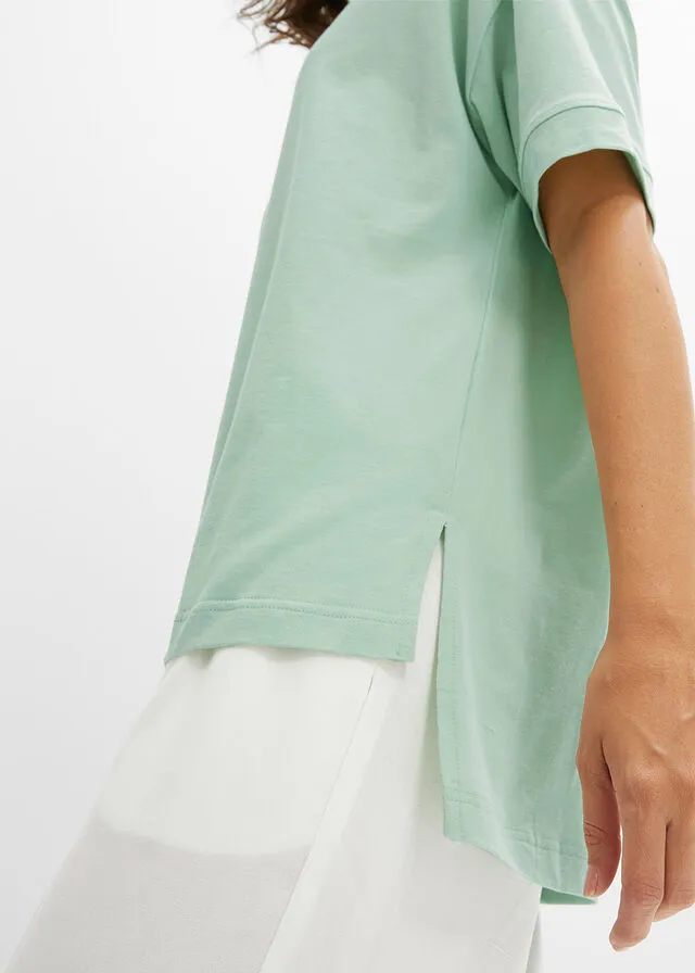 Camiseta holgada de algodón con aberturas laterales Verde pastel