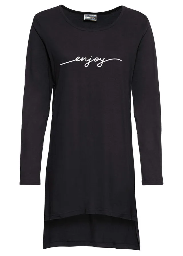 CAMISETA LARGA CON ABERTURAS Y ESTAMPADO NEGROBLANCO