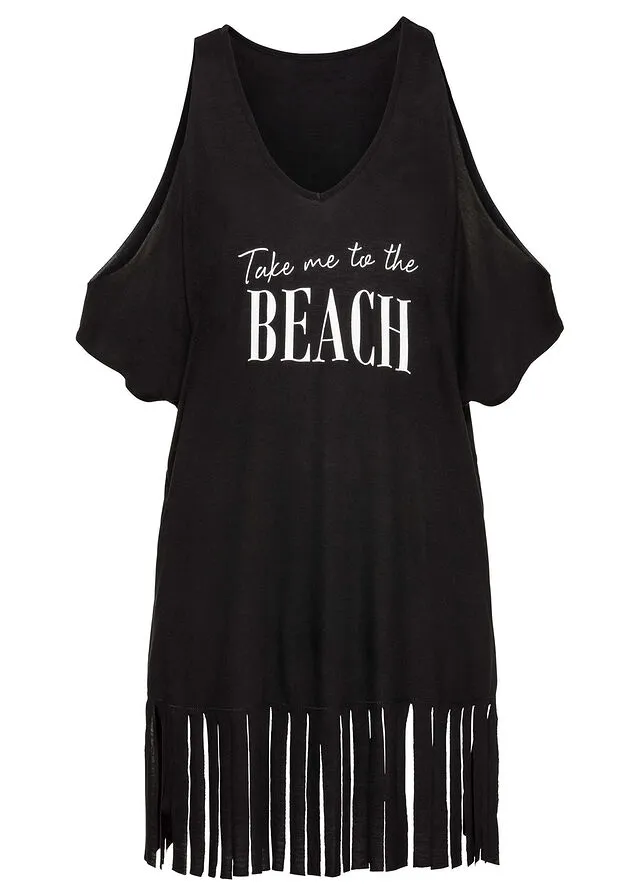Camiseta larga de playa con aberturas Negro