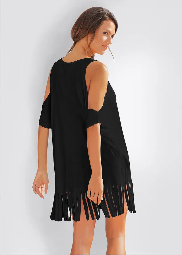 Camiseta larga de playa con aberturas Negro