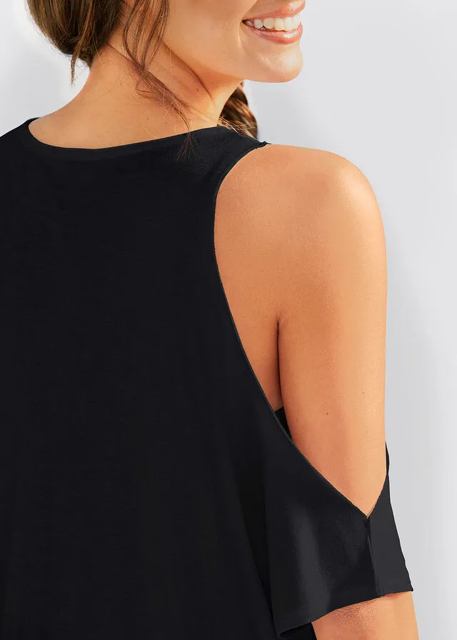 Camiseta larga de playa con aberturas Negro