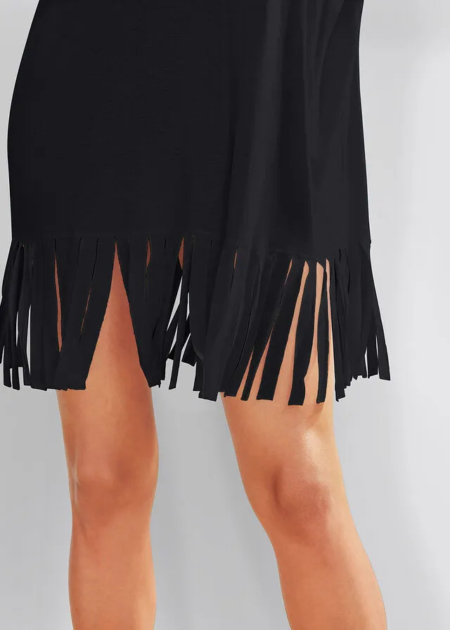 Camiseta larga de playa con aberturas Negro