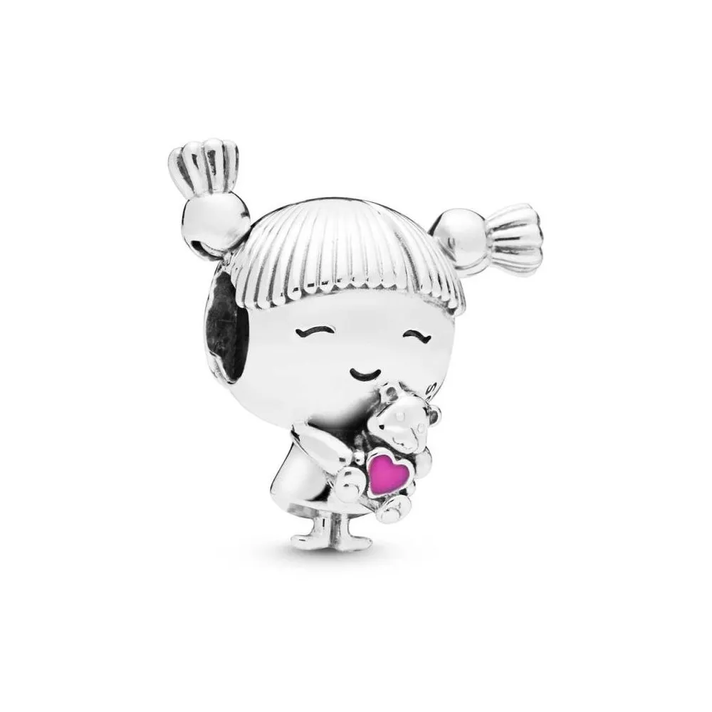 Charm Pandora Niña con Piruleta de plata con esmalte rosa