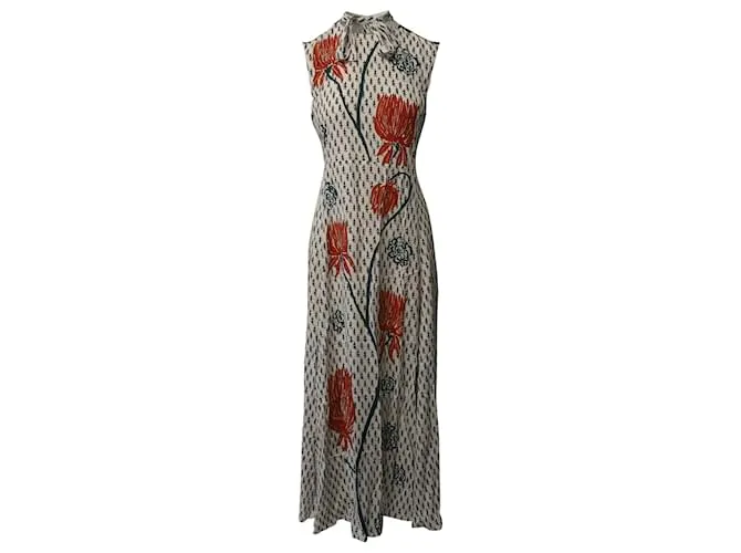 Chloé Vestido Chloe sin mangas con motivo floral en seda beige 