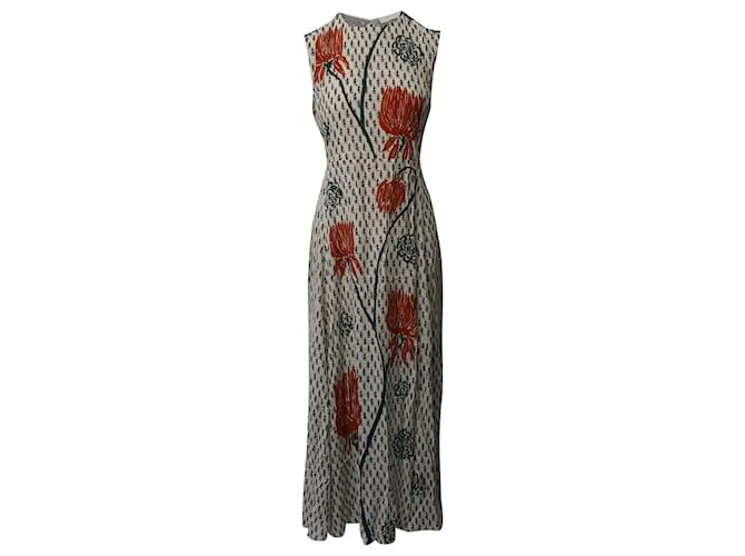 Chloé Vestido Chloe sin mangas con motivo floral en seda beige 