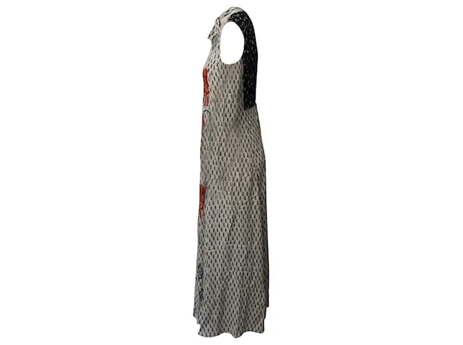 Chloé Vestido Chloe sin mangas con motivo floral en seda beige 