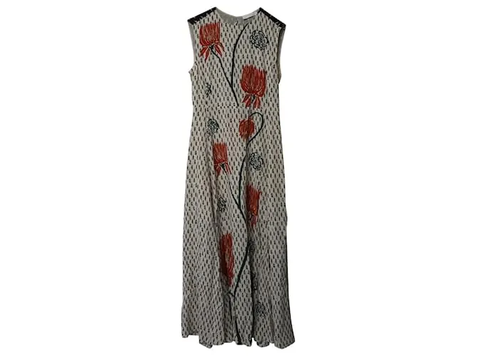 Chloé Vestido Chloe sin mangas con motivo floral en seda beige 