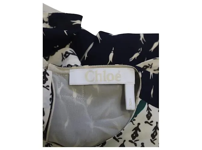 Chloé Vestido Chloe sin mangas con motivo floral en seda beige 