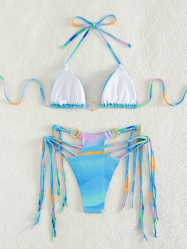 Conjunto de bikini con tiras en forma de O con estampado