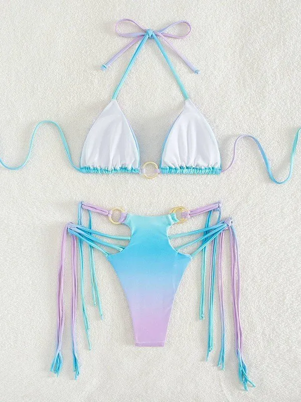 Conjunto de bikini con tiras en forma de O con estampado