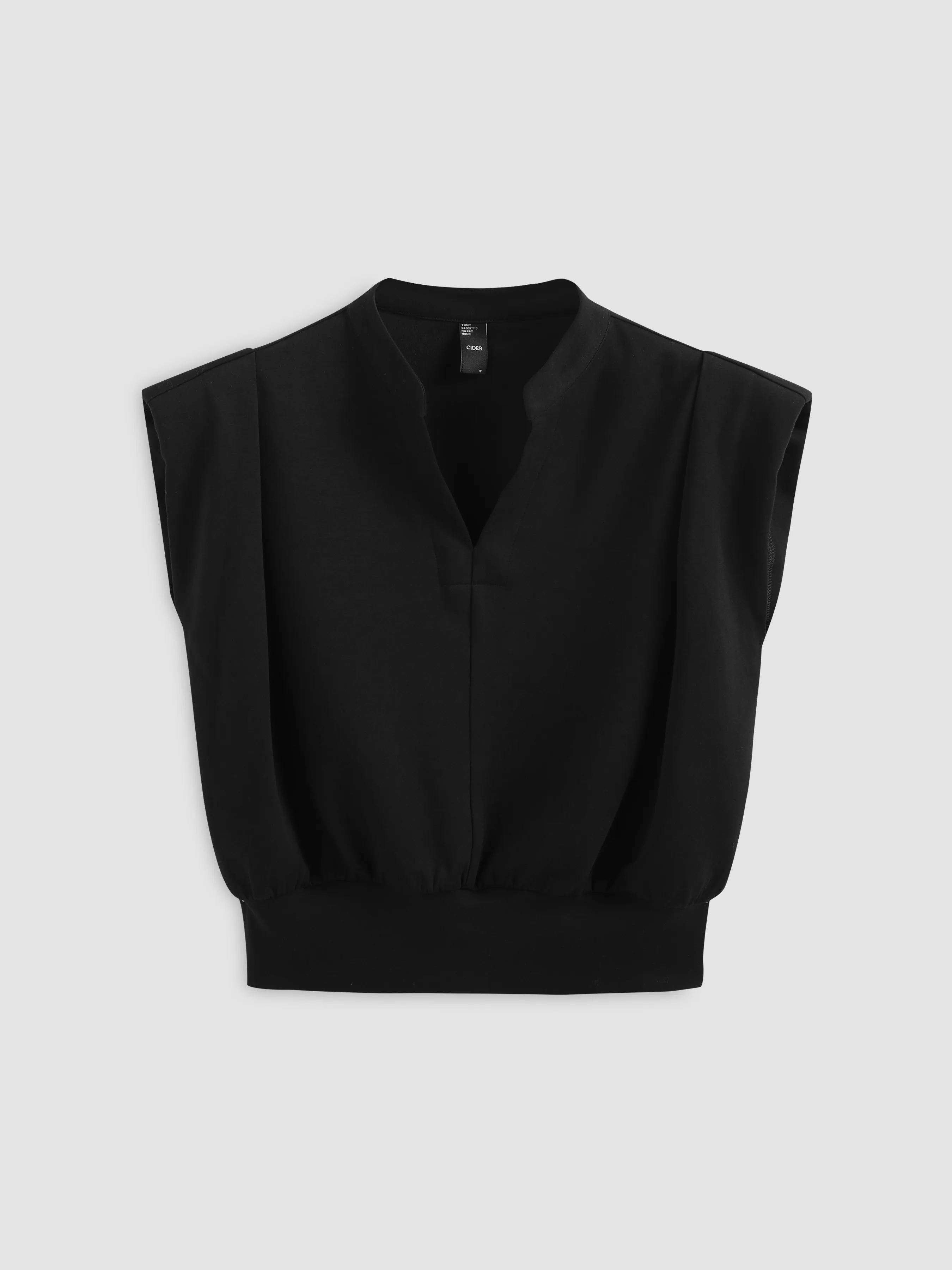 Crop Top Plisado de Cuello en V Sólido