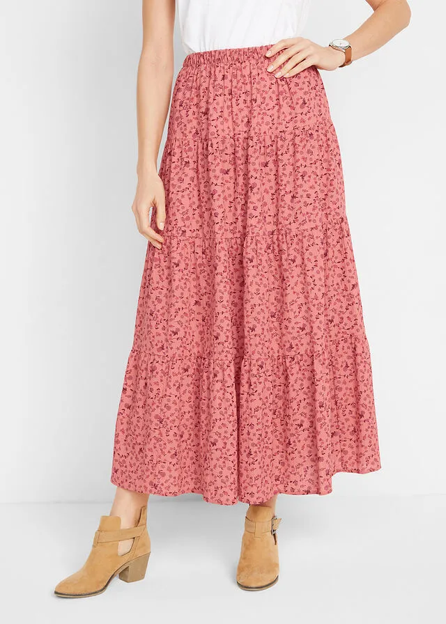 Falda larga con volantes Ruibarbo de flores