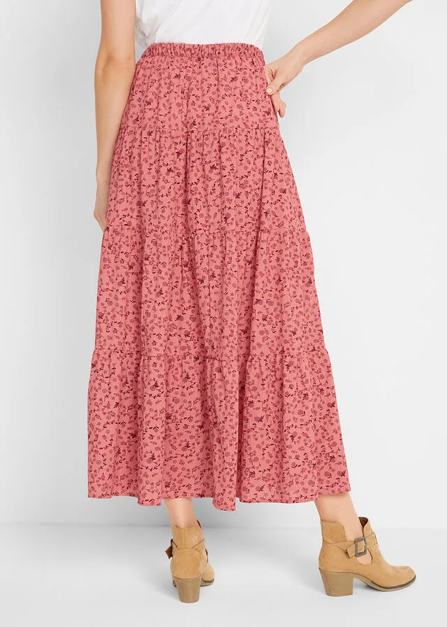 Falda larga con volantes Ruibarbo de flores