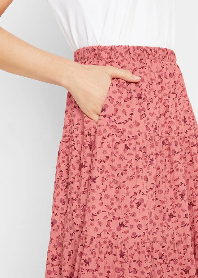 Falda larga con volantes Ruibarbo de flores