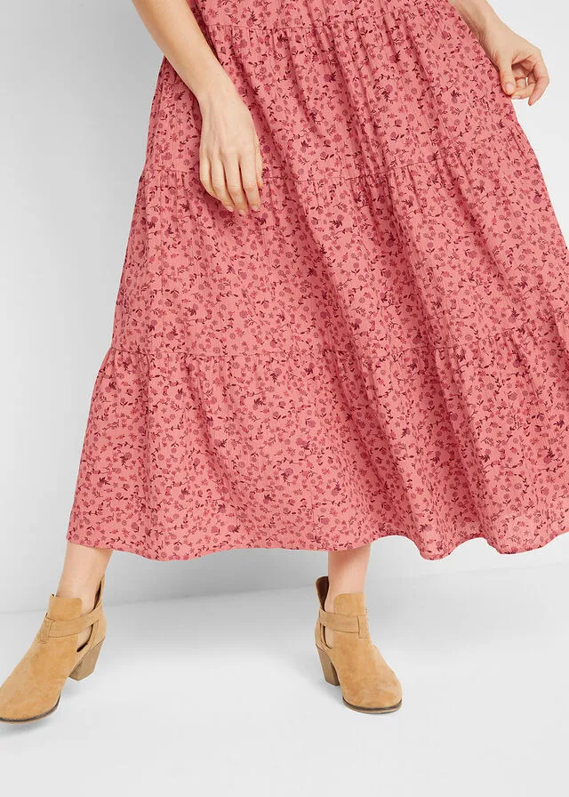 Falda larga con volantes Ruibarbo de flores