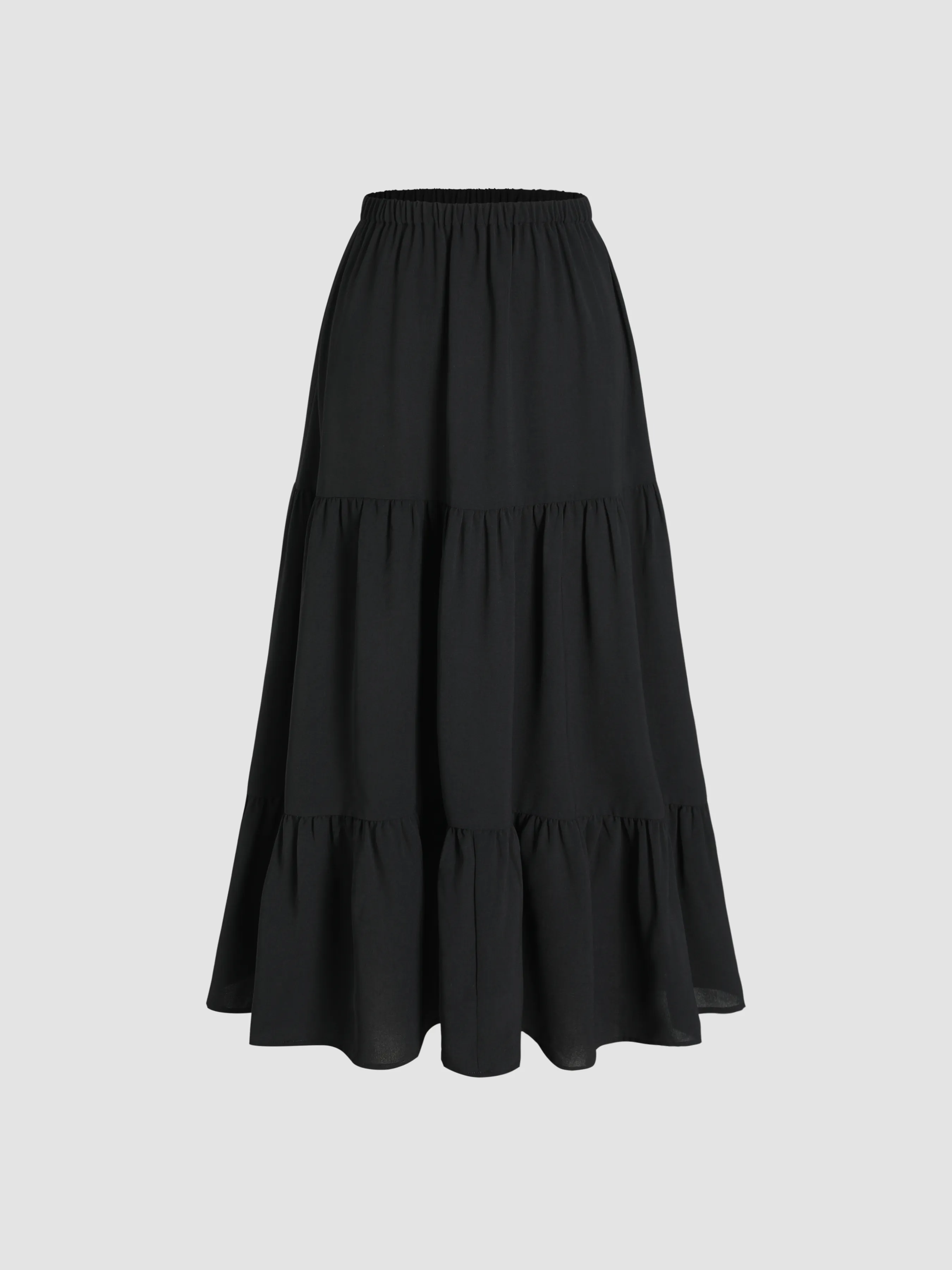  Falda Midi con Volantes y Cintura Elástica Sólida