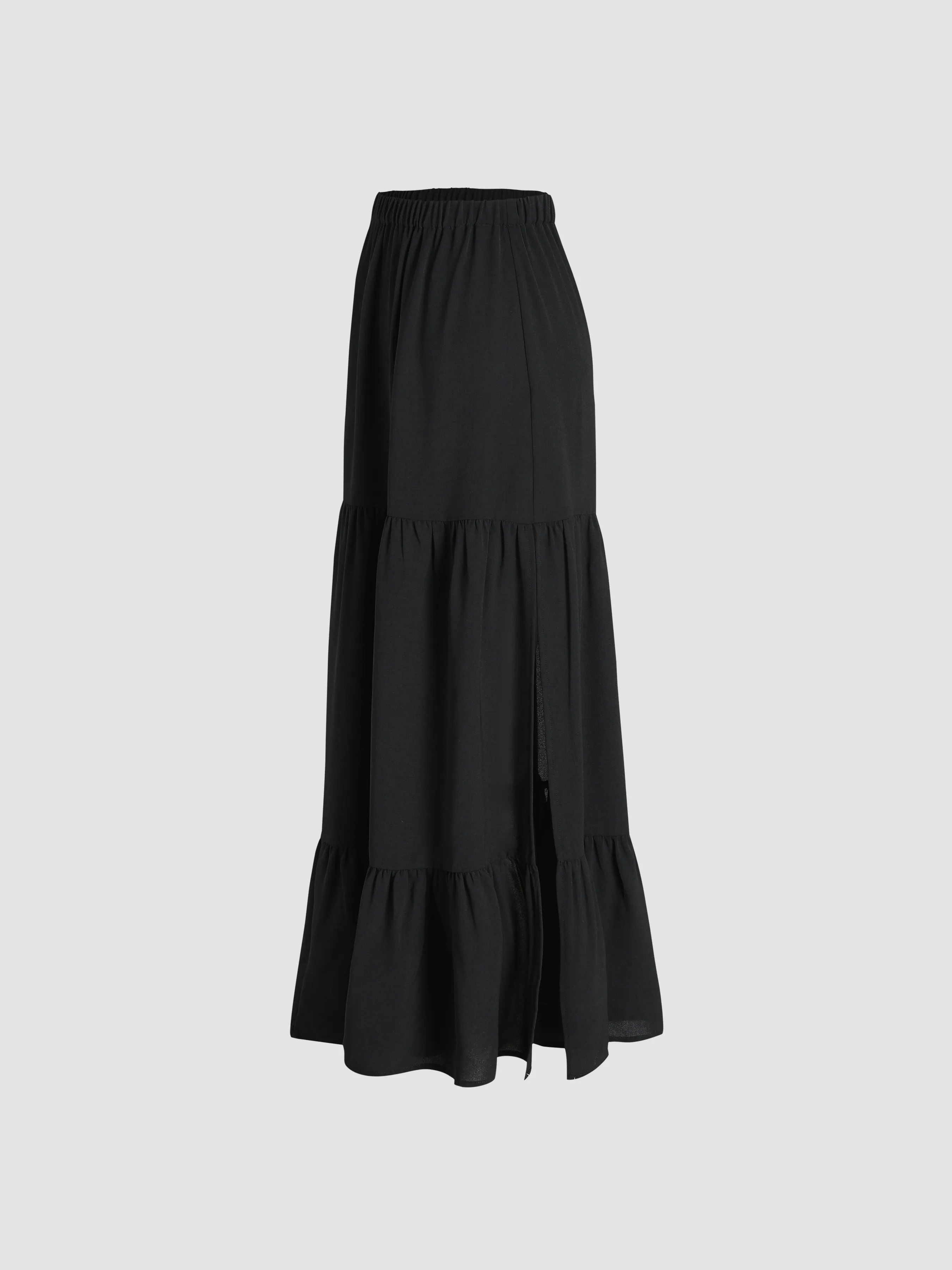  Falda Midi con Volantes y Cintura Elástica Sólida