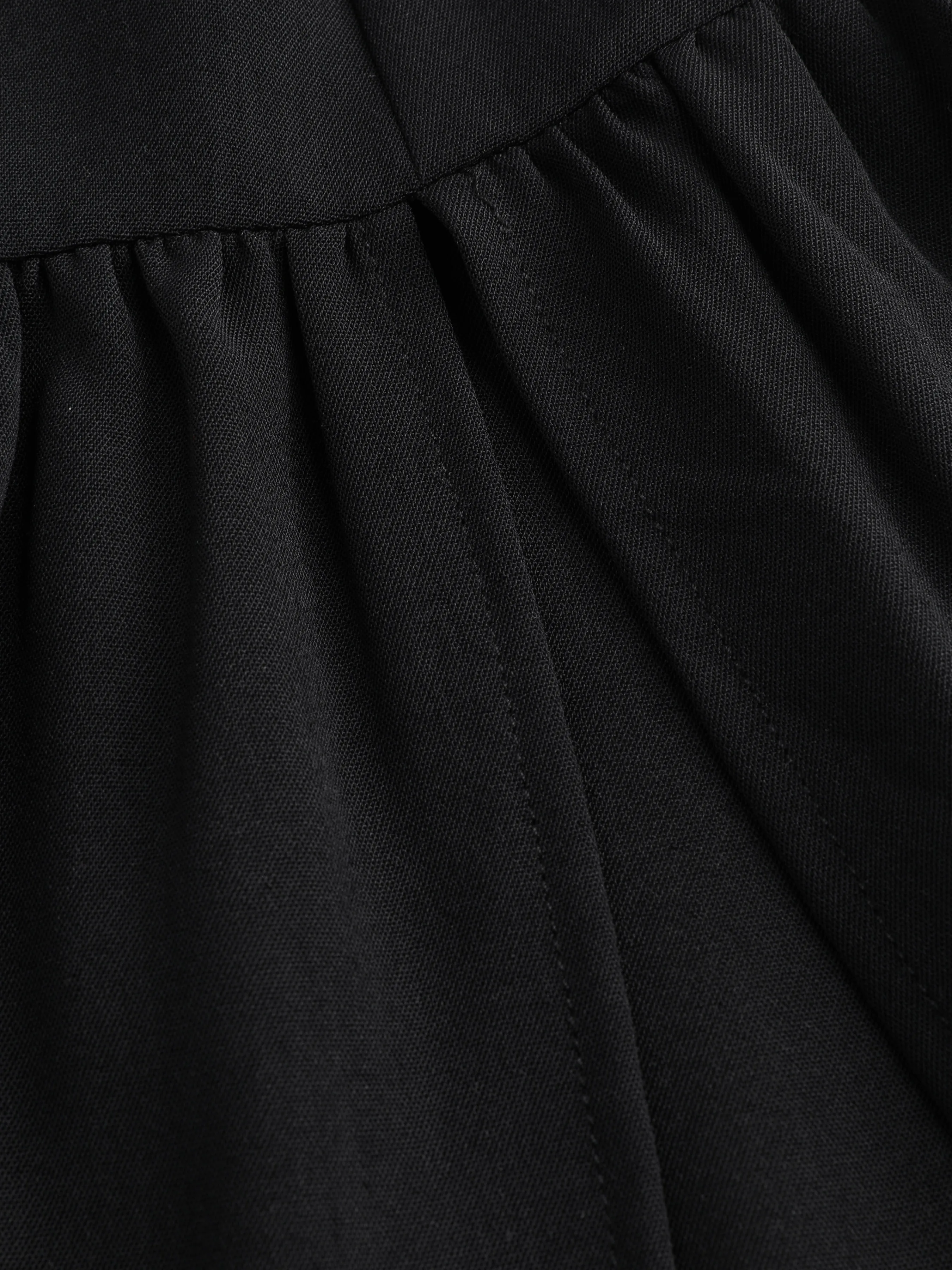  Falda Midi con Volantes y Cintura Elástica Sólida