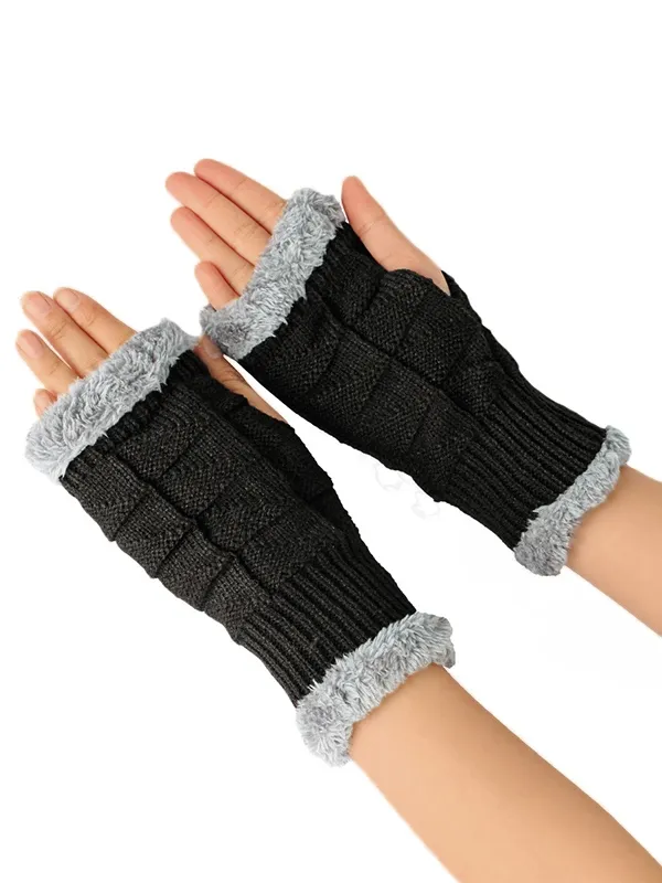 Guantes de punto sin dedos gruesos y cálidos con forro polar