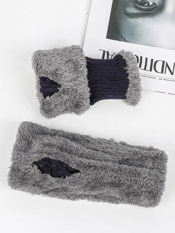 Guantes de punto sin dedos gruesos y cálidos con forro polar
