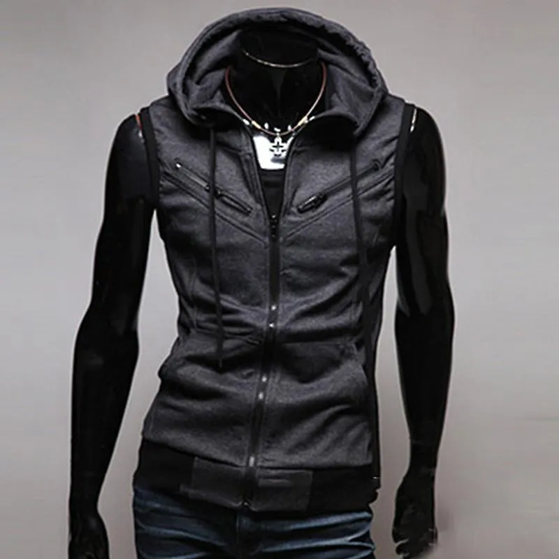 Hombres sin mangas camisetas sin mangas con capucha Zip Up Hoodie Summer Casual Gym Sweatshirt Vest