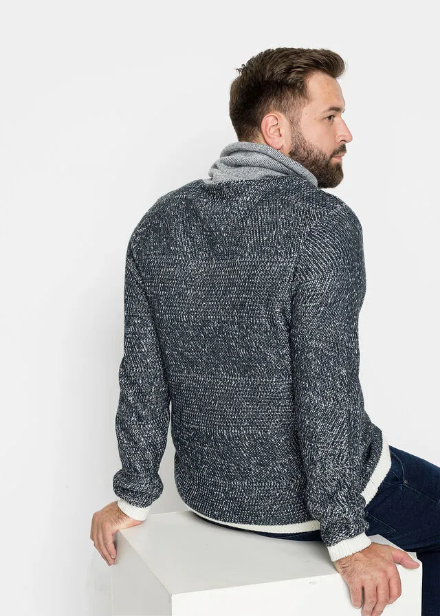 Jersey de cuello alto Azul marino/blanco lana jaspeado