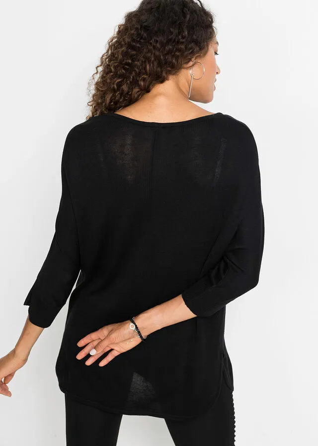 Jersey de punto con mangas 3/4 Negro