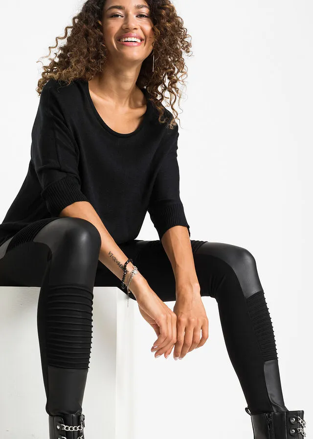 Jersey de punto con mangas 3/4 Negro