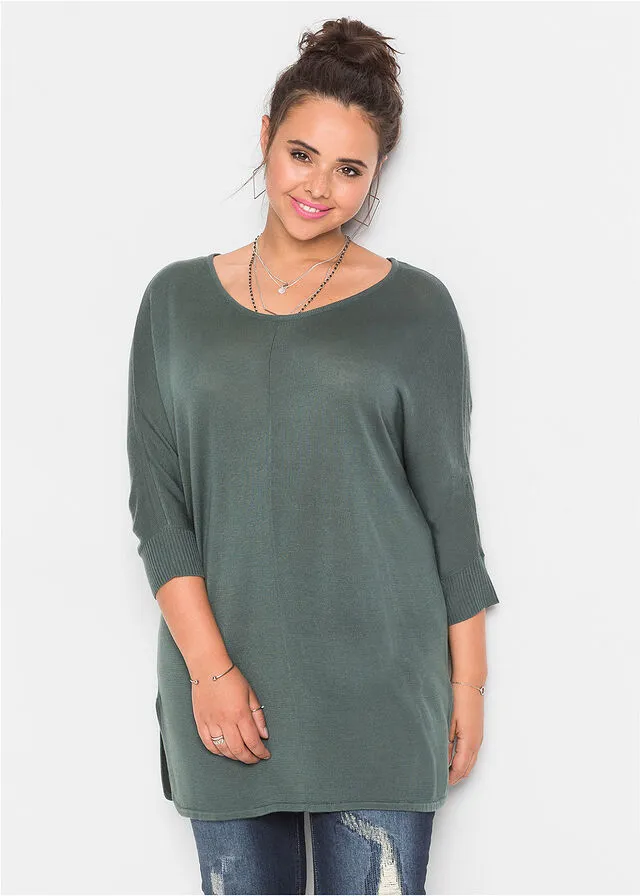 Jersey de punto con mangas 3/4 Verde eucalipto