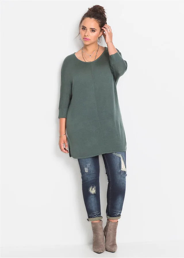 Jersey de punto con mangas 3/4 Verde eucalipto