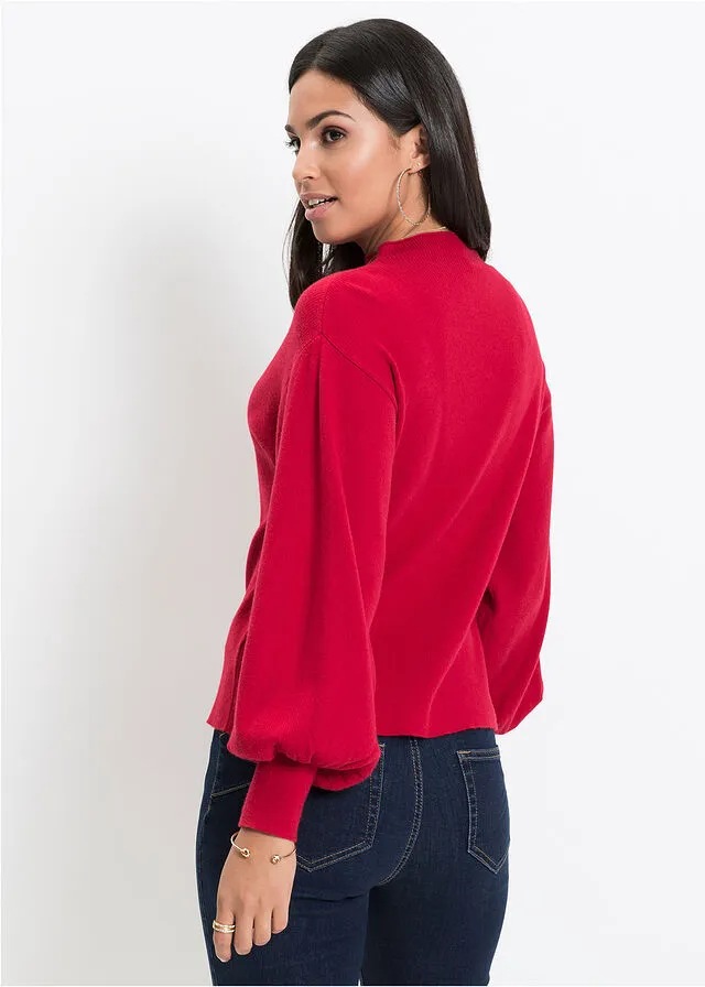 Jersey de punto con mangas abullonadas Rojo oscuro