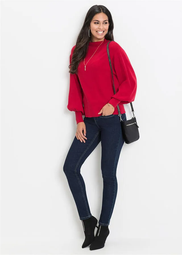 Jersey de punto con mangas abullonadas Rojo oscuro