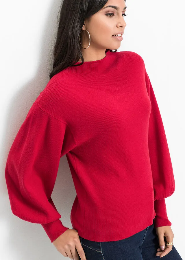 Jersey de punto con mangas abullonadas Rojo oscuro