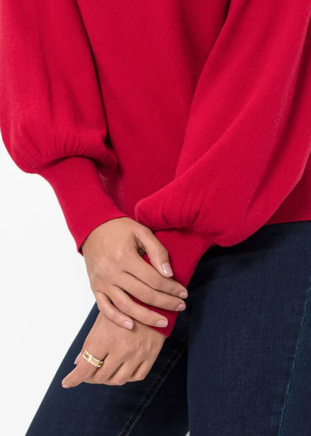 Jersey de punto con mangas abullonadas Rojo oscuro