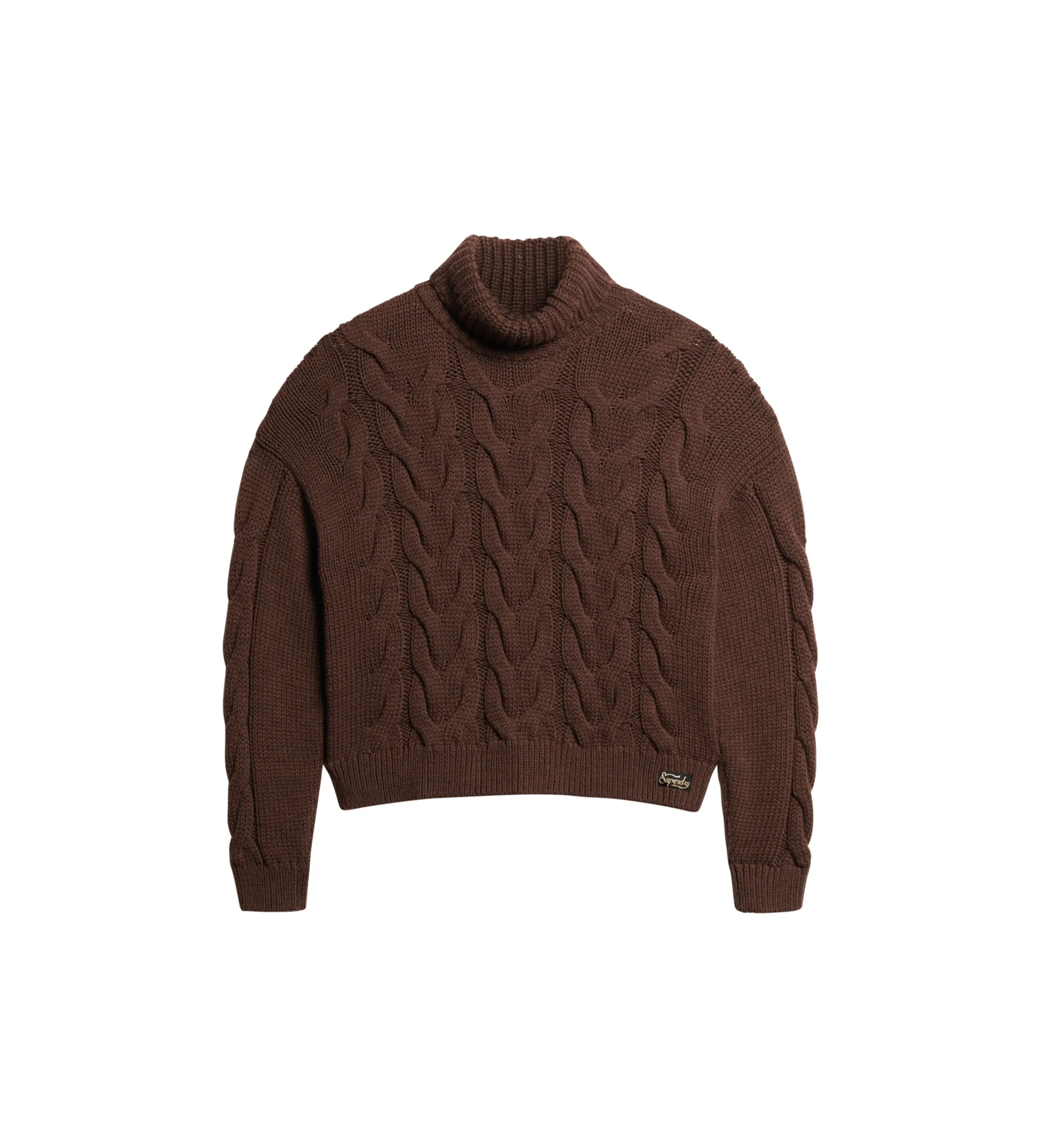 Jersey de punto trenzado con cuello de polo marrón
