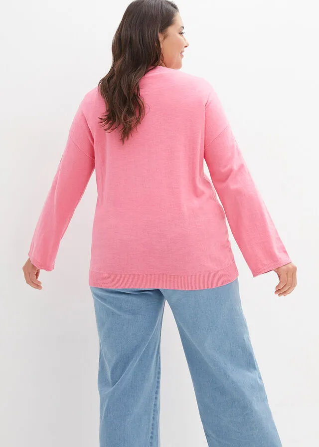 Jersey ligero de punto fino con mangas anchas y aberturas laterales de algodón Celeste