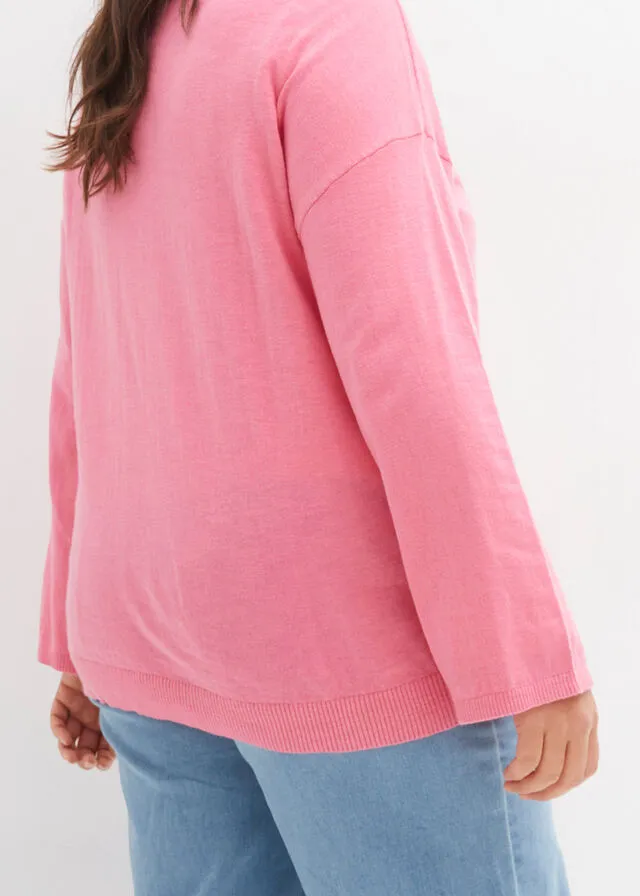 Jersey ligero de punto fino con mangas anchas y aberturas laterales de algodón Celeste