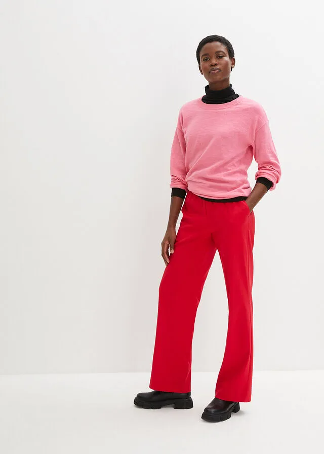 Jersey ligero de punto fino con mangas anchas y aberturas laterales de algodón Rosa brillante
