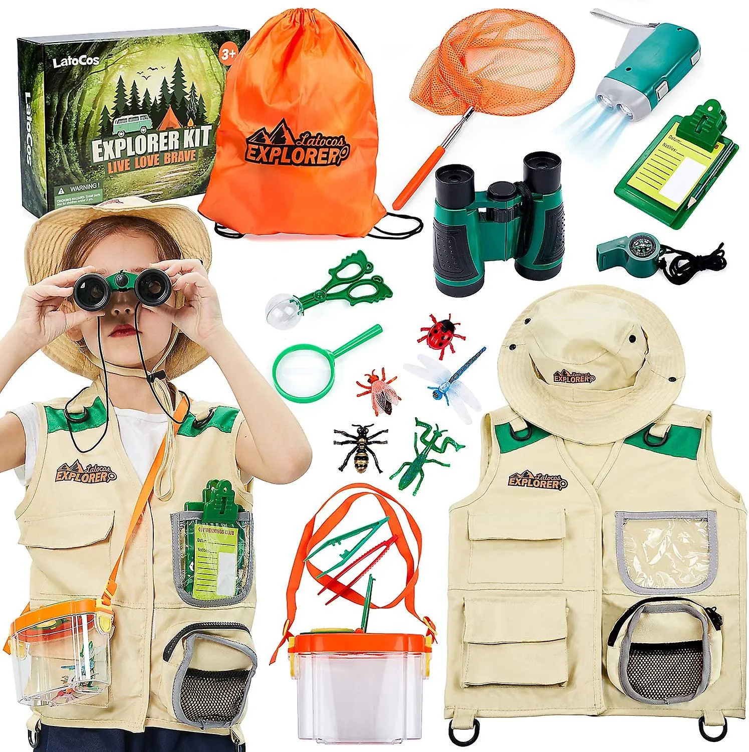 Kit explorador para niños con chaleco Kit de captura de insectos Juego de aventura al aire libre en el patio trasero para niños 