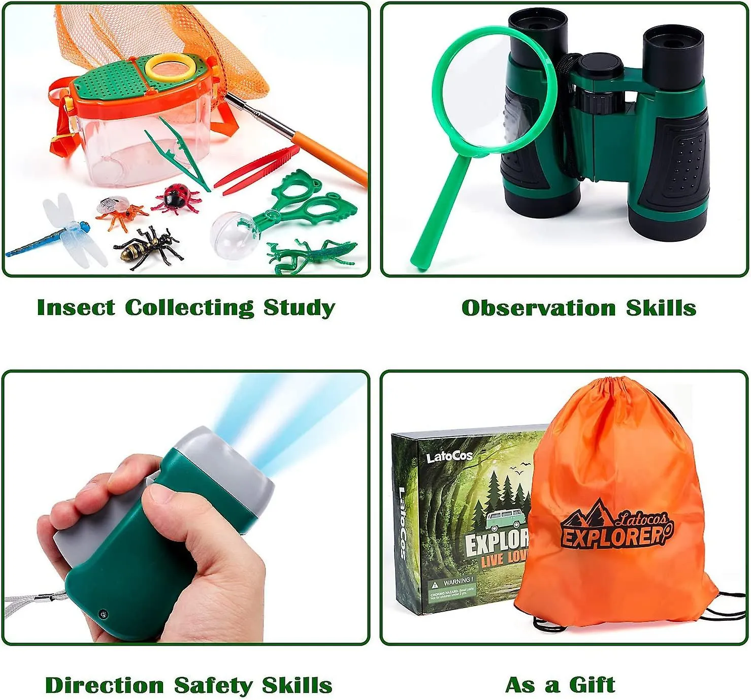 Kit explorador para niños con chaleco Kit de captura de insectos Juego de aventura al aire libre en el patio trasero para niños 